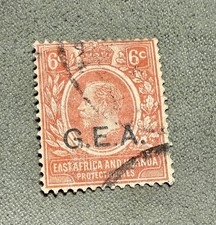 BRITISH-EAST AFRICA AND UGANDA 1919, King George V 6 C with G.E.A overprint