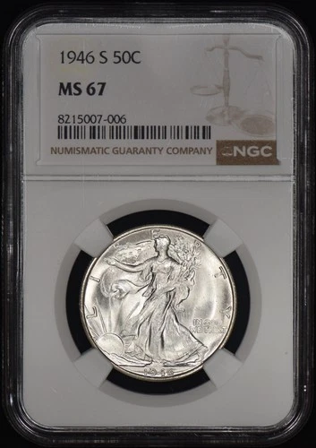 1946-S Walking Liberty Half Dollar 50c NGC MS67 - Nice White Coin!