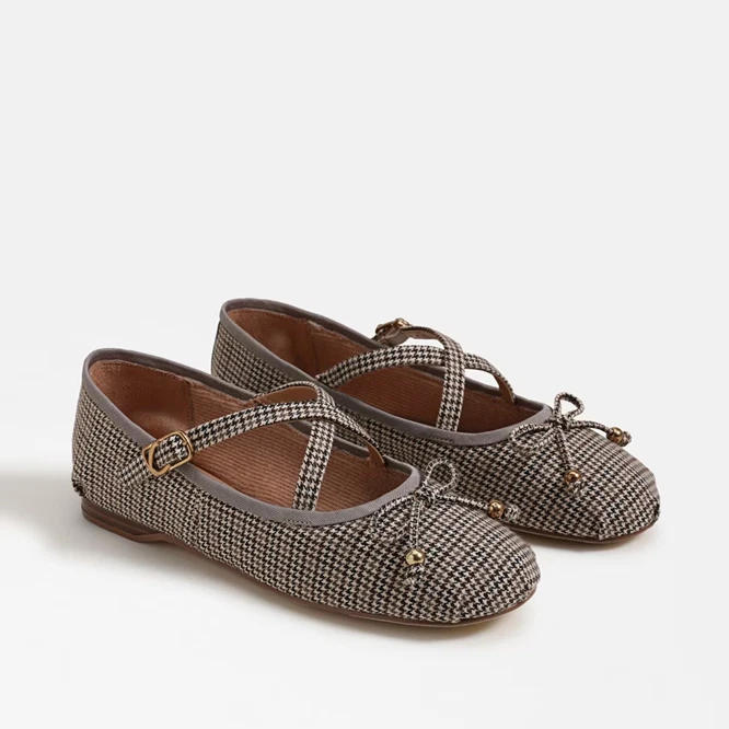 Circus by Sam Edelman Zuri Plaid Black/Natural Ballet Flat Women sizes 6-10/NEW