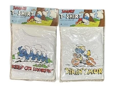 Pair of Vintage 1981 Smurf T-Shirts New in Package Fit 22" Smurf Dolls Early Old