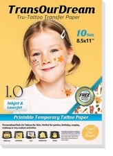 TransOurDream Printable Temporary Tattoo Transfer Paper 8.5x11 Inch, clear
