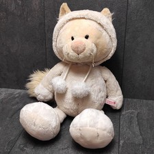 Nici Schneekatze Wei&szlig; Kuscheltier Ca. 50cm Gro&szlig; Pl&uuml;sch Katze Mit Kapuze M&uuml;tze