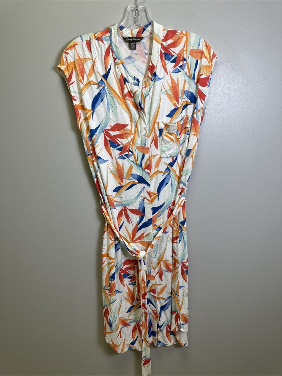 Tommy Bahama Midi Dress M Sleeveless Tie Waist White Floral Tropical Hawaii  | eBay
