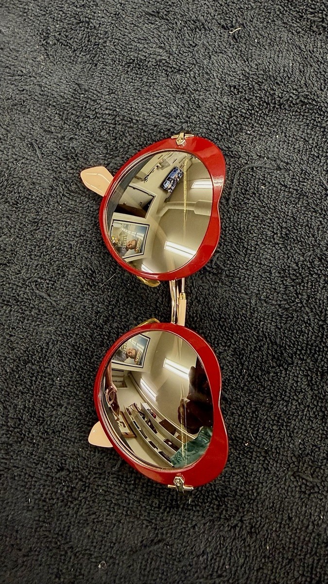 miu miu ハート型サングラス レッド NEW - MIU MIU 54R Gold Red Silver Mirror Round Heart Metal Enamel
