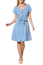 DG2 by Diane Gilman Women's Puff-Sleeve Scoopneck Dress Chambray