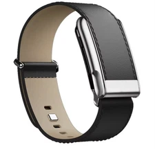 Whoop MG/5.0 Leather Replacement Black Band with shiny silver clasp