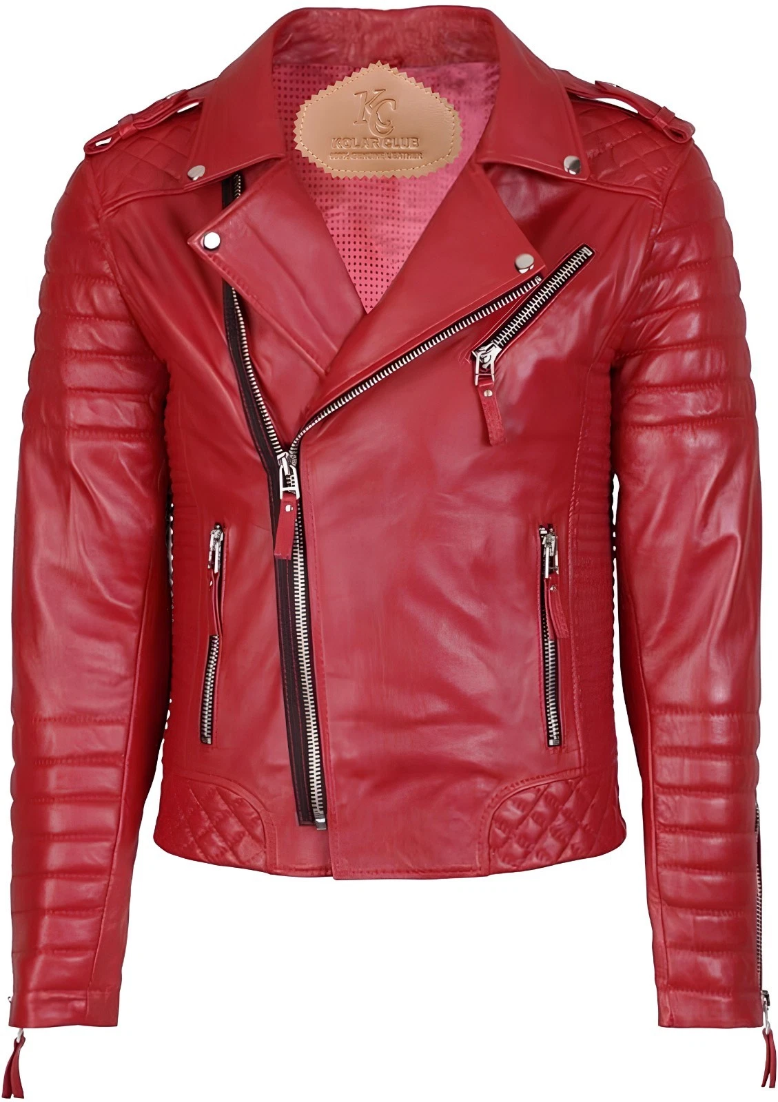 Men's Lambskin Leather Jacket Racer Biker Cafe Red Real Motorcycle Genuine Mens
