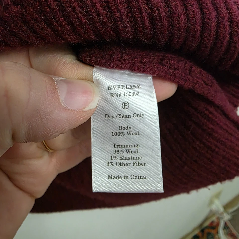 Suéter Everlane Mujer Grueso Lana Acanalado Cremallera Talla M Gran Tamaño Rojo Borgoña Foto 4 de 4