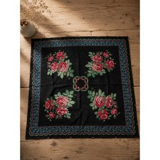 Vintage Floral Rose Square Scarf Black Paisley Head Wrap Bandana Cottagecore
