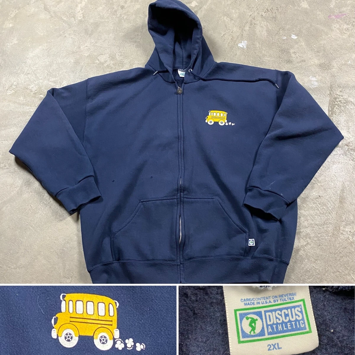 90s VTG DISCUS ATHLETIC School Bus Driver HOODIE XXL Full Zip Sweatshirt  USA Md | eBay