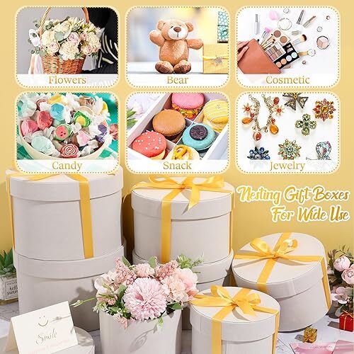 8 Pcs Round Gift Boxes with Lids for Presents Velvet Nesting Gifts Box
