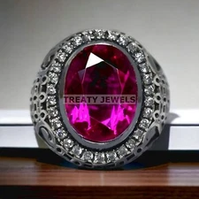 Ruby Oval Cut Gemstone With 925 Sterling Silver Ring For Men's #A47