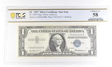 $1 1957 Silver Certificate Star Note Fr#1619* Choice AU 58 PCGS *4012