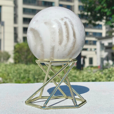 256G Natural Mexican Agate Sphere Crystal Healing Decor Quartz Ball gift+Base