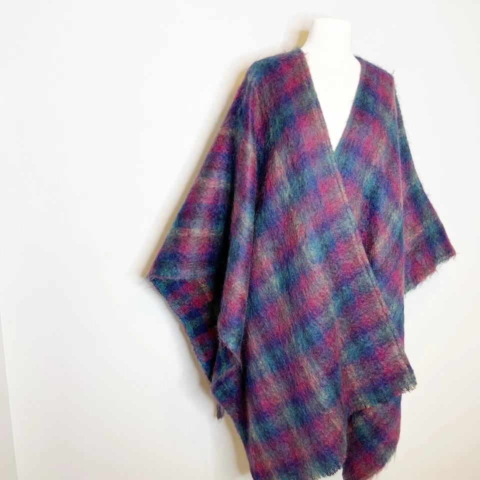 Vintage 60s Therese Ahrens Mohair Shawl Dark Academia Fuzzy Plaid Cozy MCM - Image 3 of 4