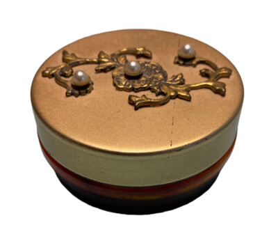 vintage pill box gold tone container plus drinking cup