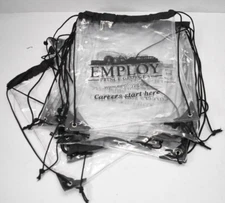 Lot of 12 Clear Vinyl Backpacks Rope Strap Tightening BRANDED See Through Bags
