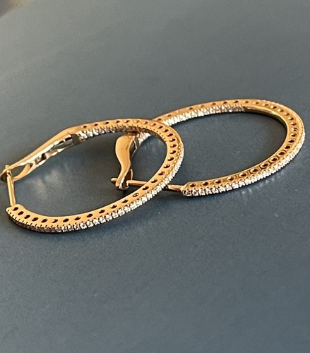 Diamond Earrings Hoops in 18ct Rose Gold 0.50ct inside out Hoop Leverback - Picture 2 of 8