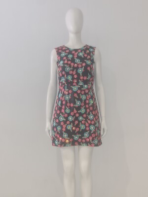 Needle & Thread Silk Floral Dress UK 10 EU 38 Floral Stitch Sequin Grey Blue