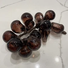 Vintage Hand blown Glass Grapes Amber w/ Leaves MCM Mid-Century Modern 