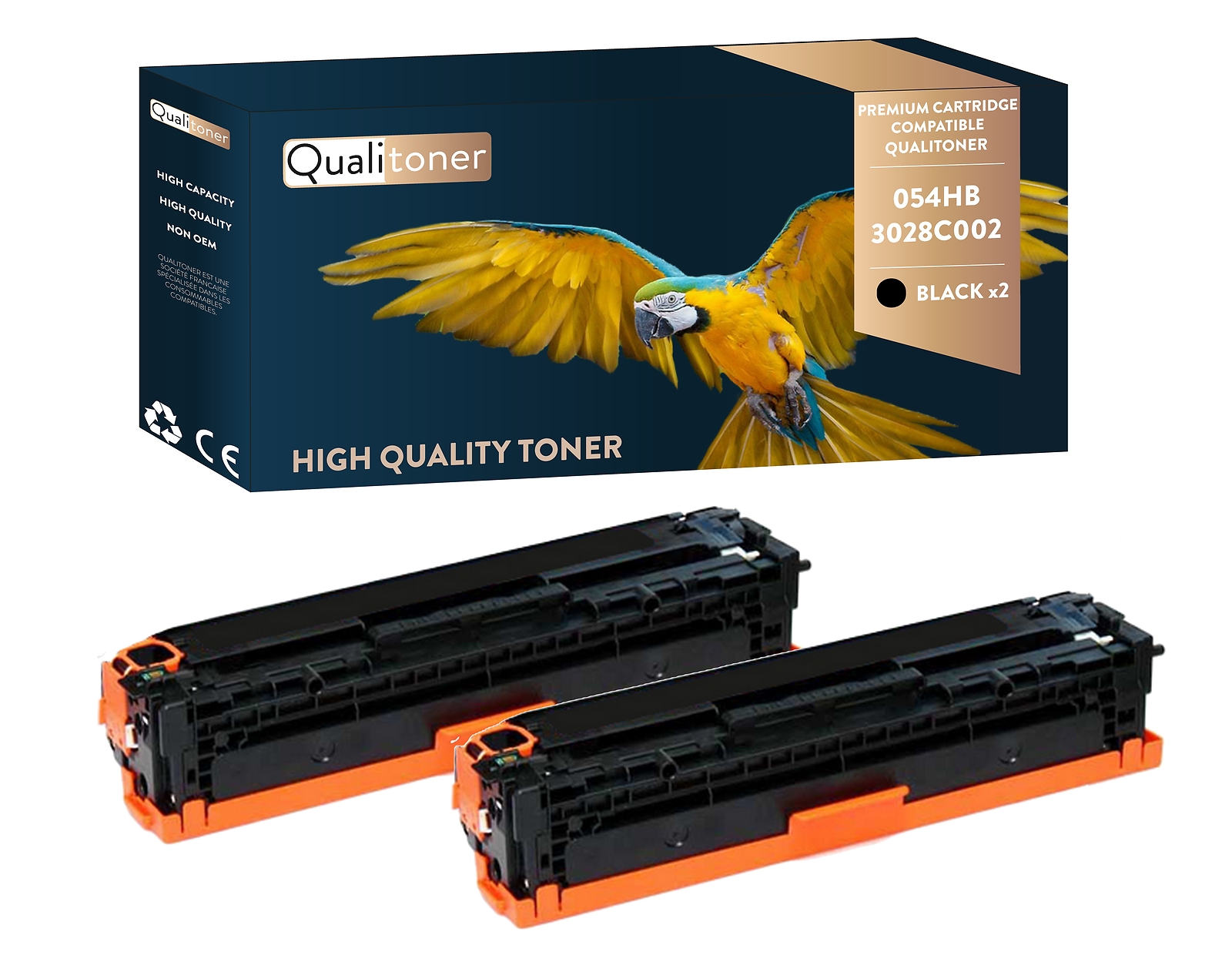 Lot de 2 toners noirs Canon 054HB 3028C002 compatibles Qualitoner haute capacité