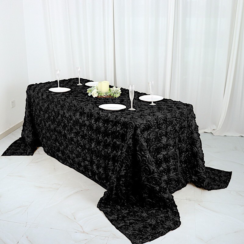 Black RIBBON ROSES 90x132" RECTANGLE TABLECLOTHS Wedding Par