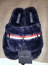 BNWT Tommy Hilfiger Women s Slides DARK BLUE FAUX FUR SZ 7 8 BACK STRAP