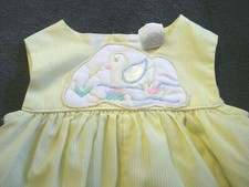 Vintage Infant Girl Yellow White Stripe One Piece Appliqued Ducks Size 6 Months