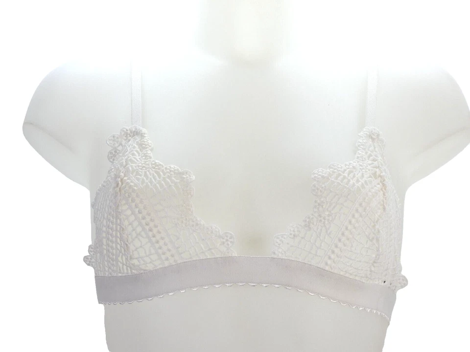 Vera Lucy Lace  Bra White Crochet Bralette Top Adjustable Stretch Under Bust S - Image 2 of 4