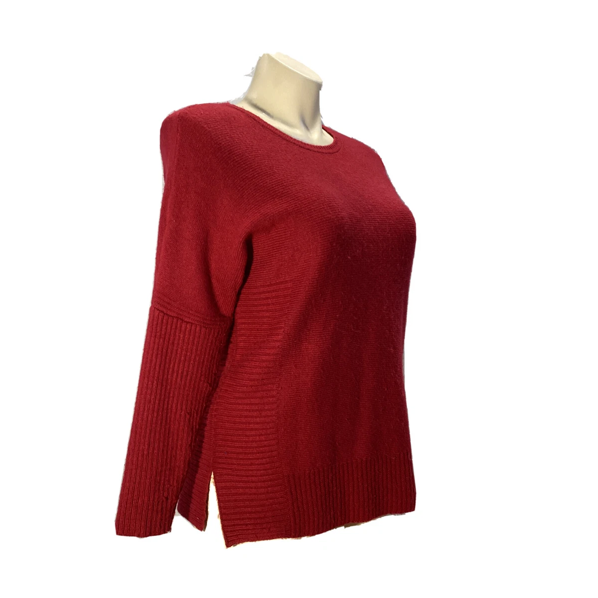 Chicos Red Sweater 1 Med Tunic Side Slit Long Sl Drop Shoulder