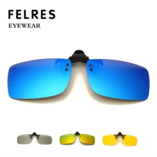 Square Flip Up Clip On Polarized Sunglasses Night Vision Driving UV400 Glasses 