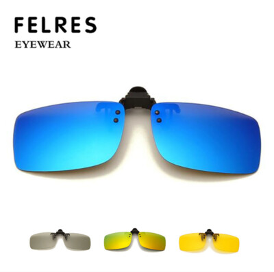 Square Flip Up Clip On Polarized Sunglasses Night Vision Driving UV400  Glasses