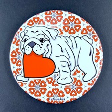 White English Bulldog Valentines Day Pinback Button Badge Dog Pin Accessories