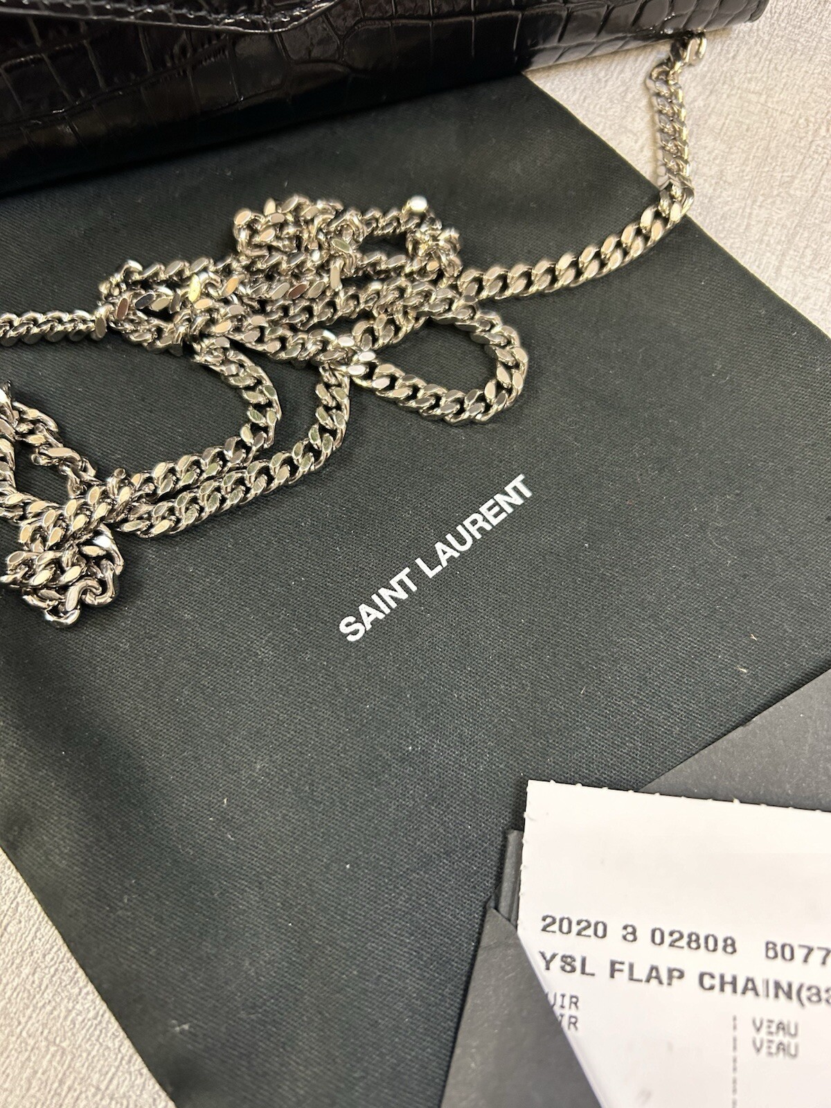 SAINT LAURENT Borsa a catena YSL Uptown nera moc alligatore patta WOC