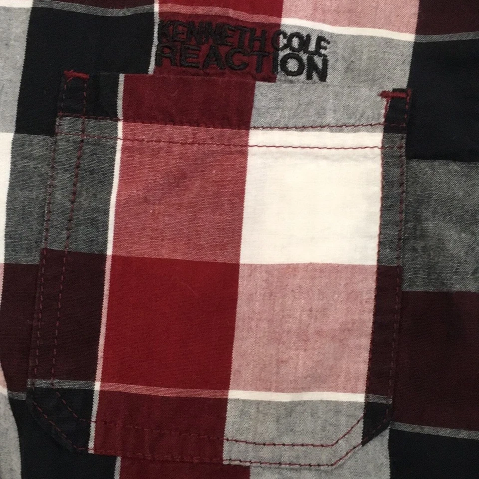 Camisa Kenneth Cole Reaction Boy Talla 8/10 Botón a Cuadros 100% Algodón Foto 2 de 4
