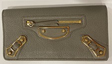 New BALENCIAGA Continental Pebbled Leather Flap Wallet Taupe