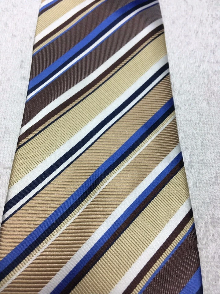 CORBATA LAURANT BENNET HOMBRE MARRÓN BEIGE AZUL BLANCO NEGRO RAYAS 3,5 X 60 Foto 3 de 4