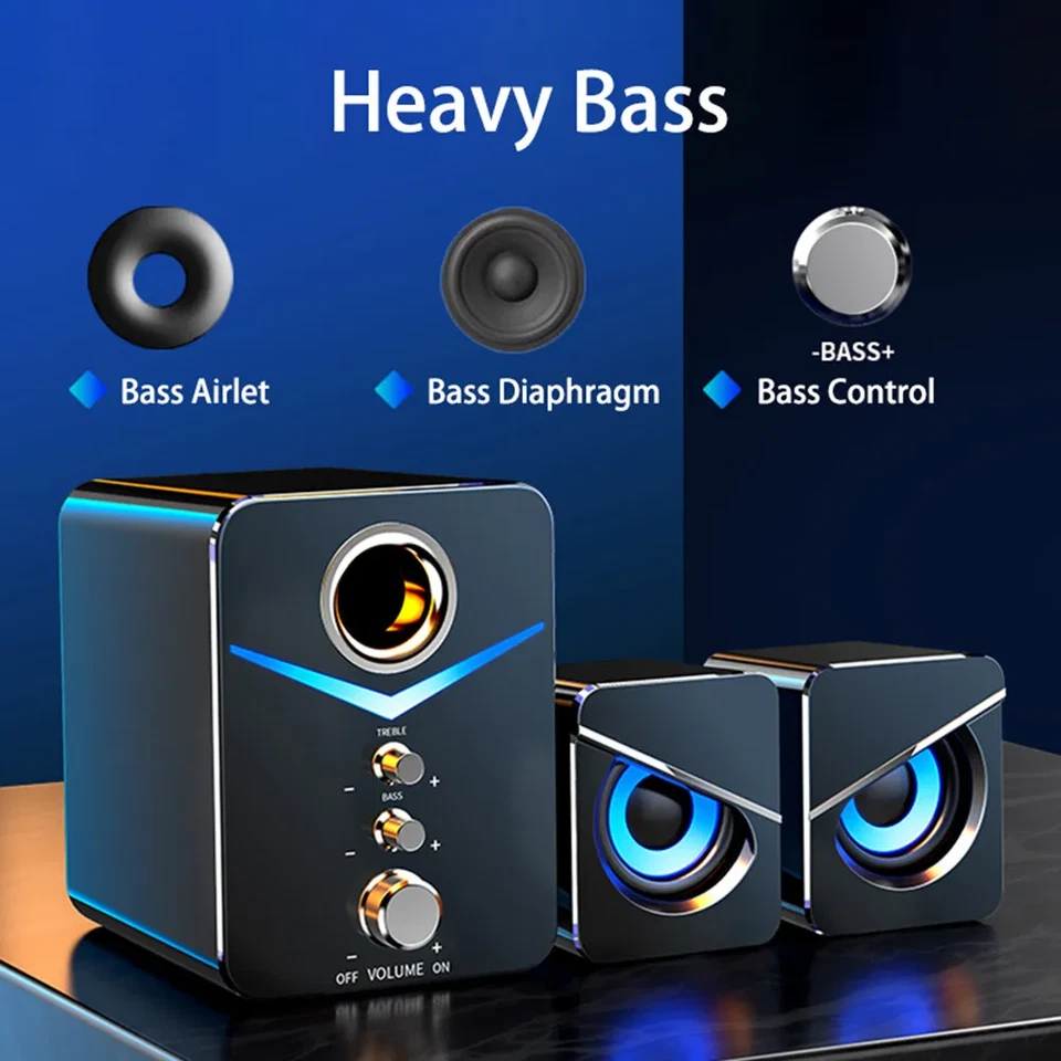 USB Computer Speakers System Stereo Bass Subwoofer LED for Desktop Laptop PC HOT - Image 3 of 4