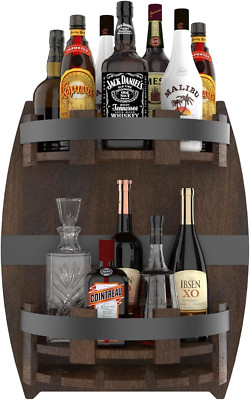 Vintage Whiskey Barrel Wall Rack - Handcrafted Wine & Liquor Shelf Decor