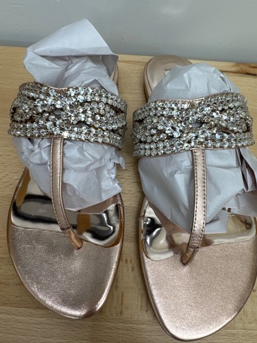Sandalias Badgley Mischka adornadas con diamantes de imitación de oro rosa para mujer talla 8 de cuero - Imagen 2 de 8