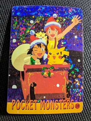 Christmas PIkachu Santa Pokemon 1995 Vending Prism Firework Holo Sticker 28 36