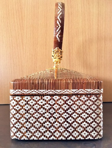 WOMAN BAG THAI WICKER WEAVE WOVEN HANDBAG GRASS PURSE PARTY CLUTCH DRESSES GIFT - Picture 4 of 12