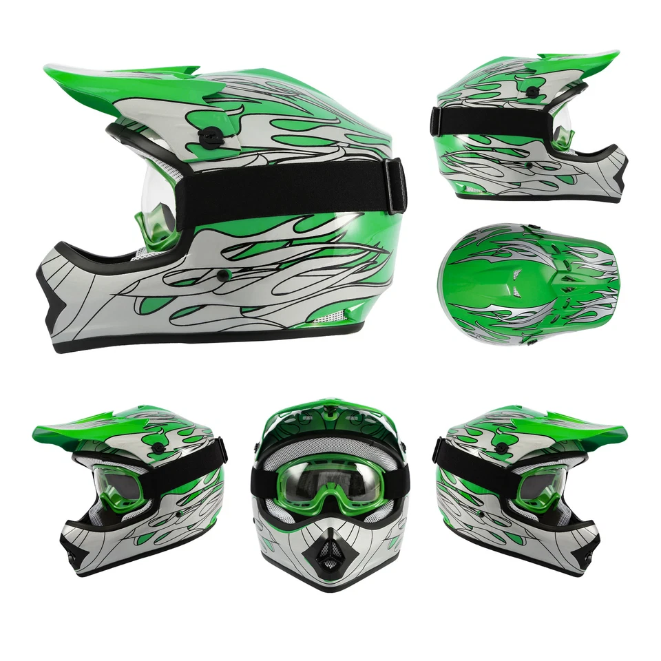 Casco todoterreno para moto todoterreno moto todoterreno verde plateado juvenil + gafas S/M/L/XL Foto 3 de 4