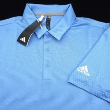 ADIDAS GOLF POLO SHIRT -M- BLUE RIBBED STRIPE POLY STRETCH TENNIS PERFORMANCE