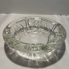 KIG Indonesia Clear Heavy Glass Ashtray with Embossed Roses 6" Vintage