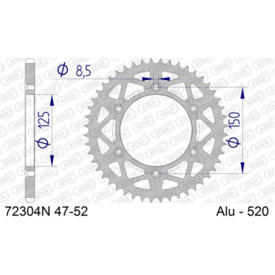 Alu-Kettenrad AFAM 520 - 50Z Silber für: Husqvarna TE TC TEi TX FE KTM SX EXC-F