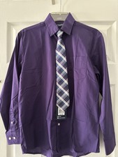 boys size 14 chaps stretch dress shirt with clip on tie Purple