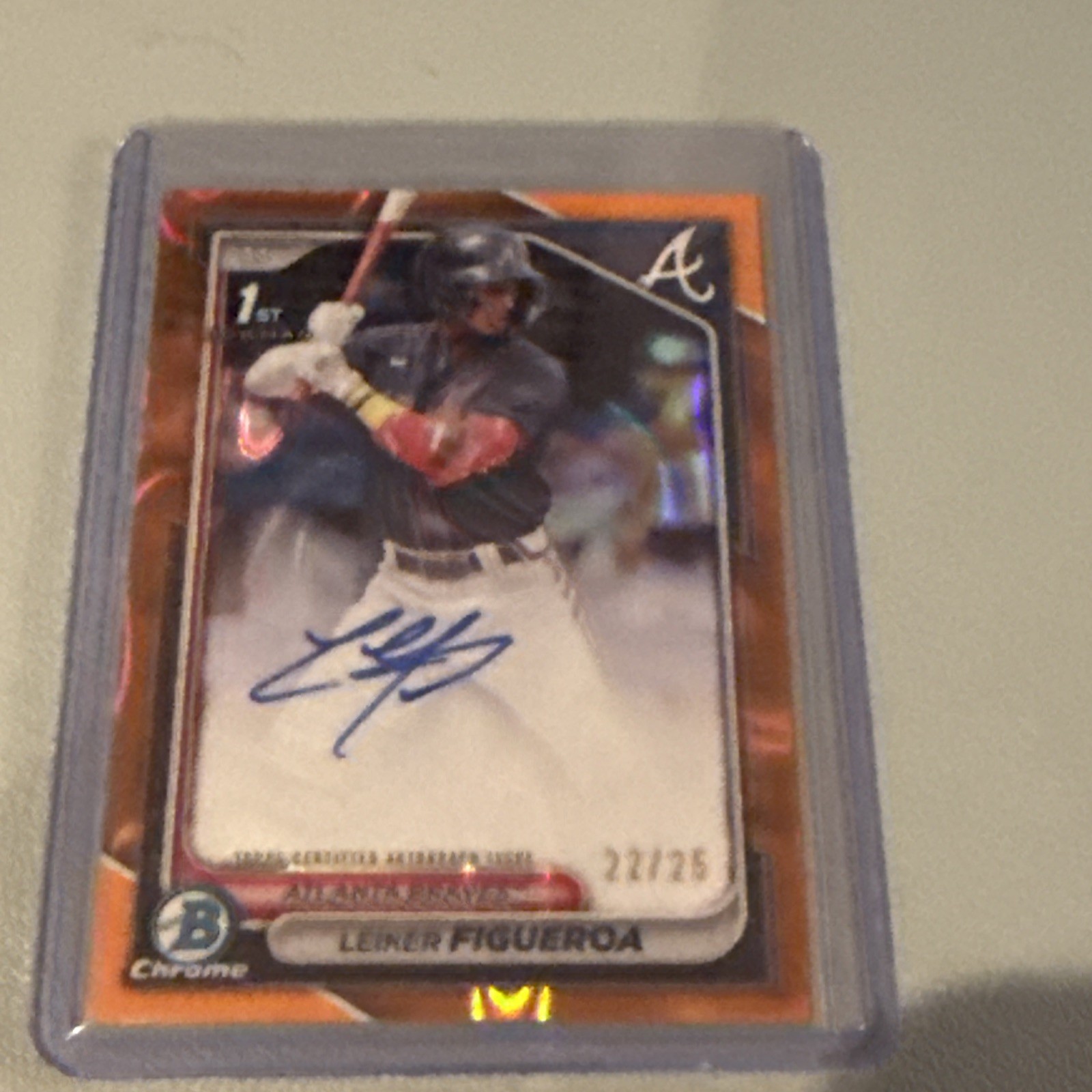2024 Bowman Chrome Leiker Figueroa 1st Orange Lava Refractor Auto /25 Braves SP