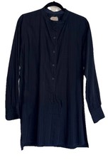 H HANNOH WESSEL Navy CELESTINE Long Button Tunic Relaxed Dress Shirt 38 XS / S