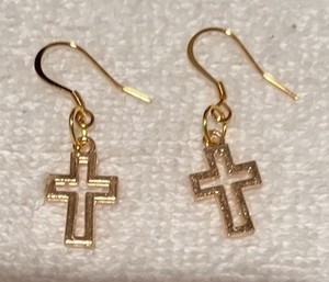 Authentic Goldtone Open Cross Earrings w/Gold Plated Earwires Handmade